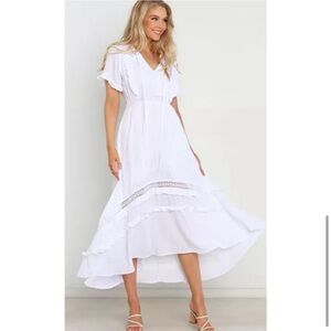 Petal & Pup Chelsea High Low Midi Dress White Ruffle Cottage